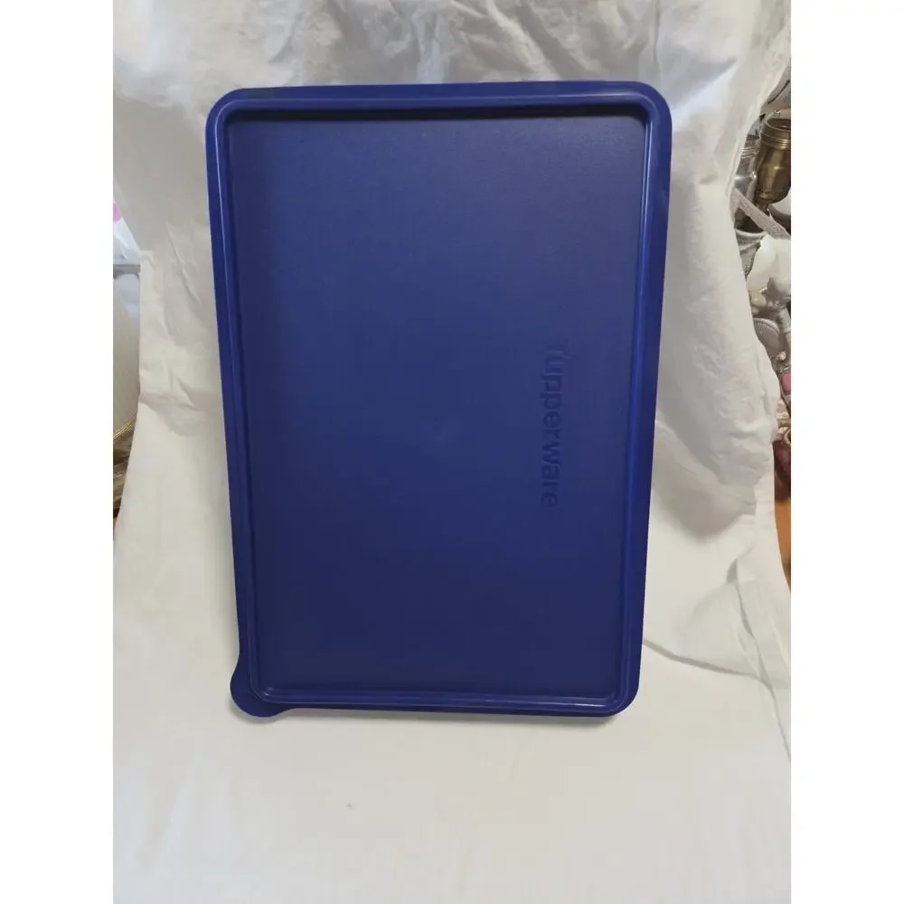 Tupperware Rectangular Clear Storage Container With Blue Lid 14x9 3